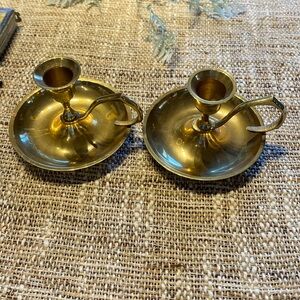Vintage pair solid brass candle sticks   Holds taper candle. Excellent condition